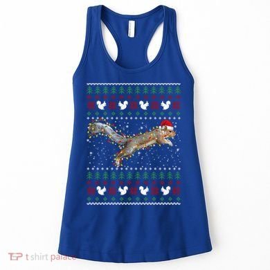 Cute Squirrel Santa's Hat Ugly Christmas Sweater Tee Xmas Gift Women's Tank Top