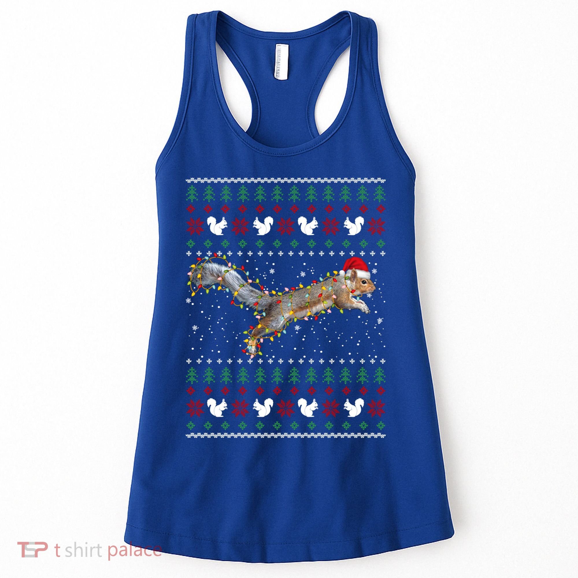 Cute Squirrel Santa's Hat Ugly Christmas Sweater Tee Xmas Gift Women's Tank Top