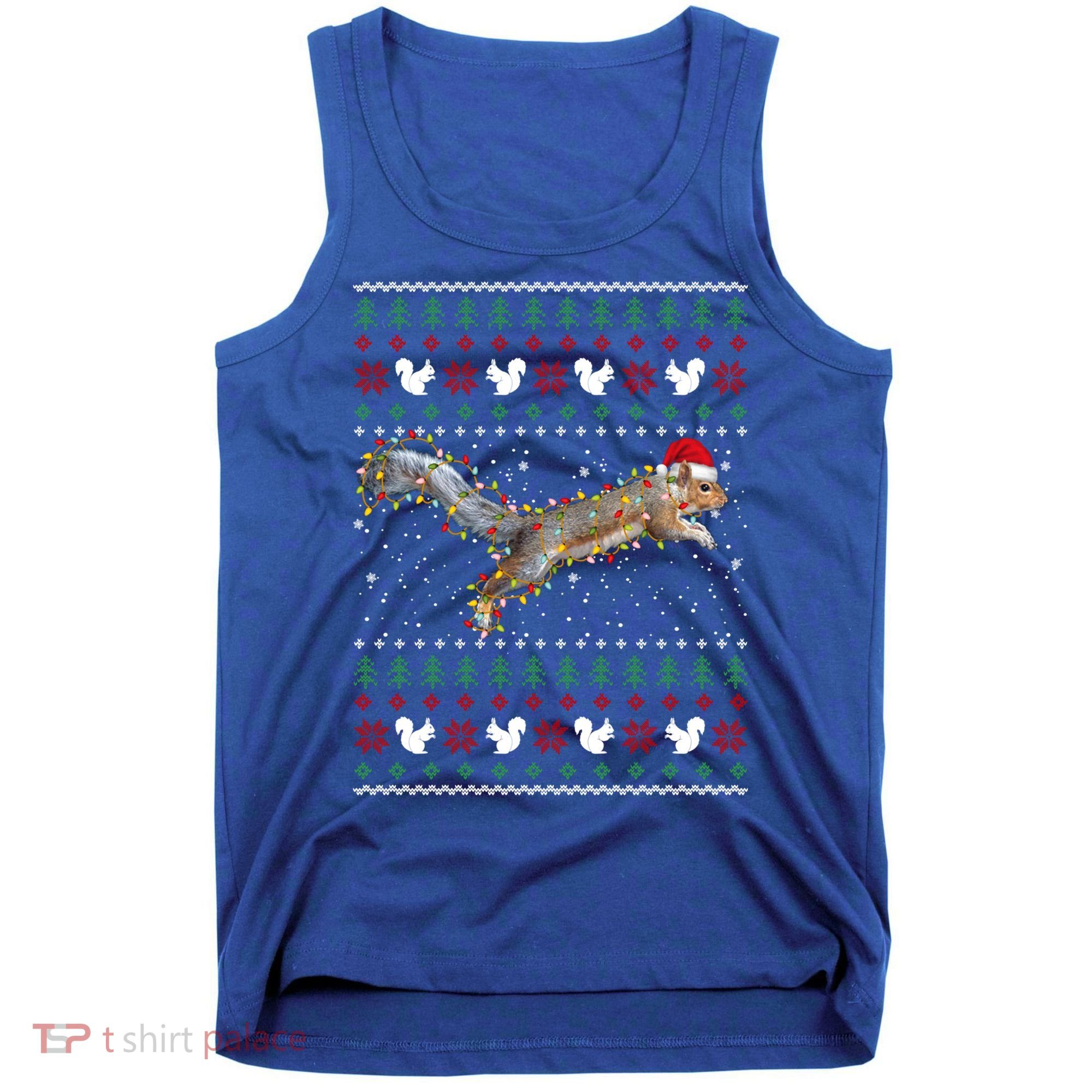 Cute Squirrel Santa's Hat Ugly Christmas Sweater Tee Xmas Gift Tank Top
