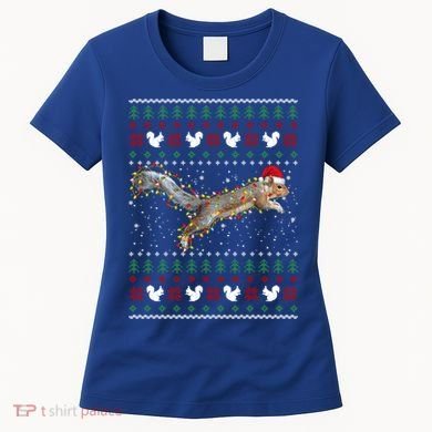 Cute Squirrel Santa's Hat Ugly Christmas Sweater Tee Xmas Gift Women's T-Shirt