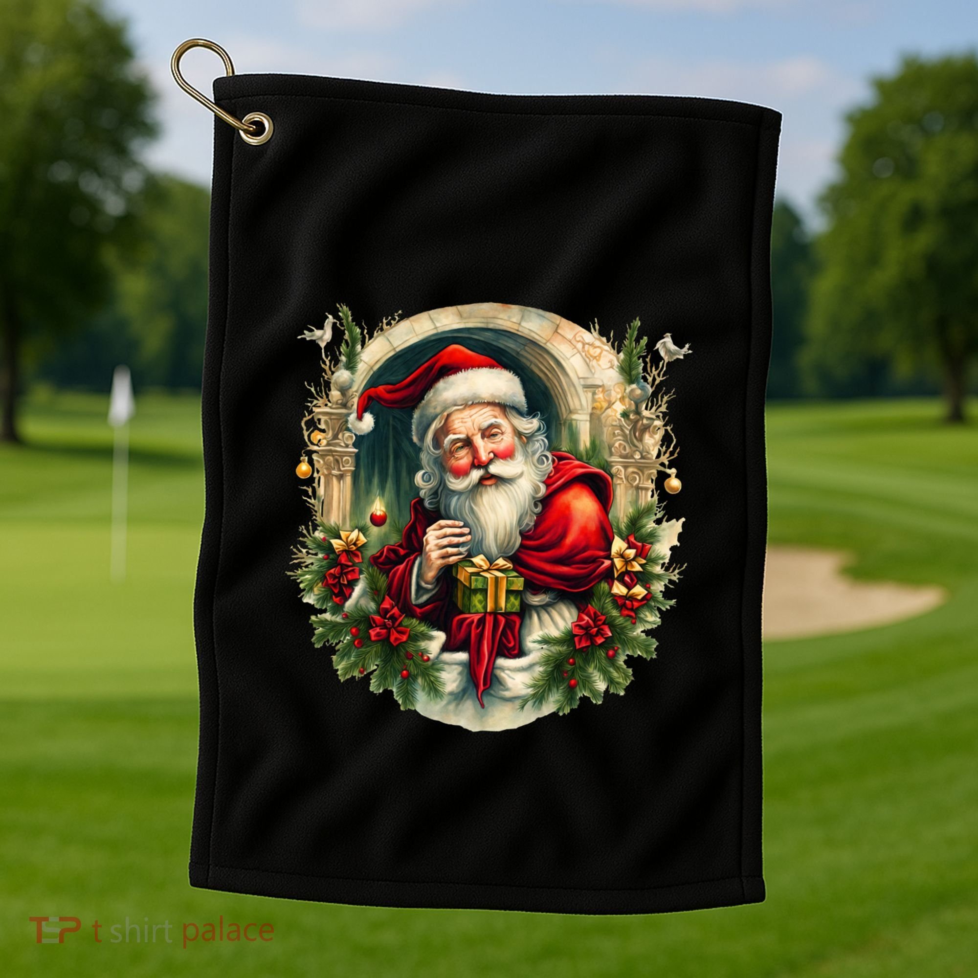 Christmas Spirit Santa Illustration Golf Towel