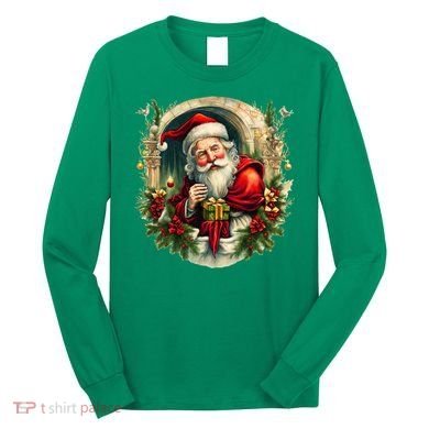 Christmas Spirit Santa Illustration Long Sleeve Shirt