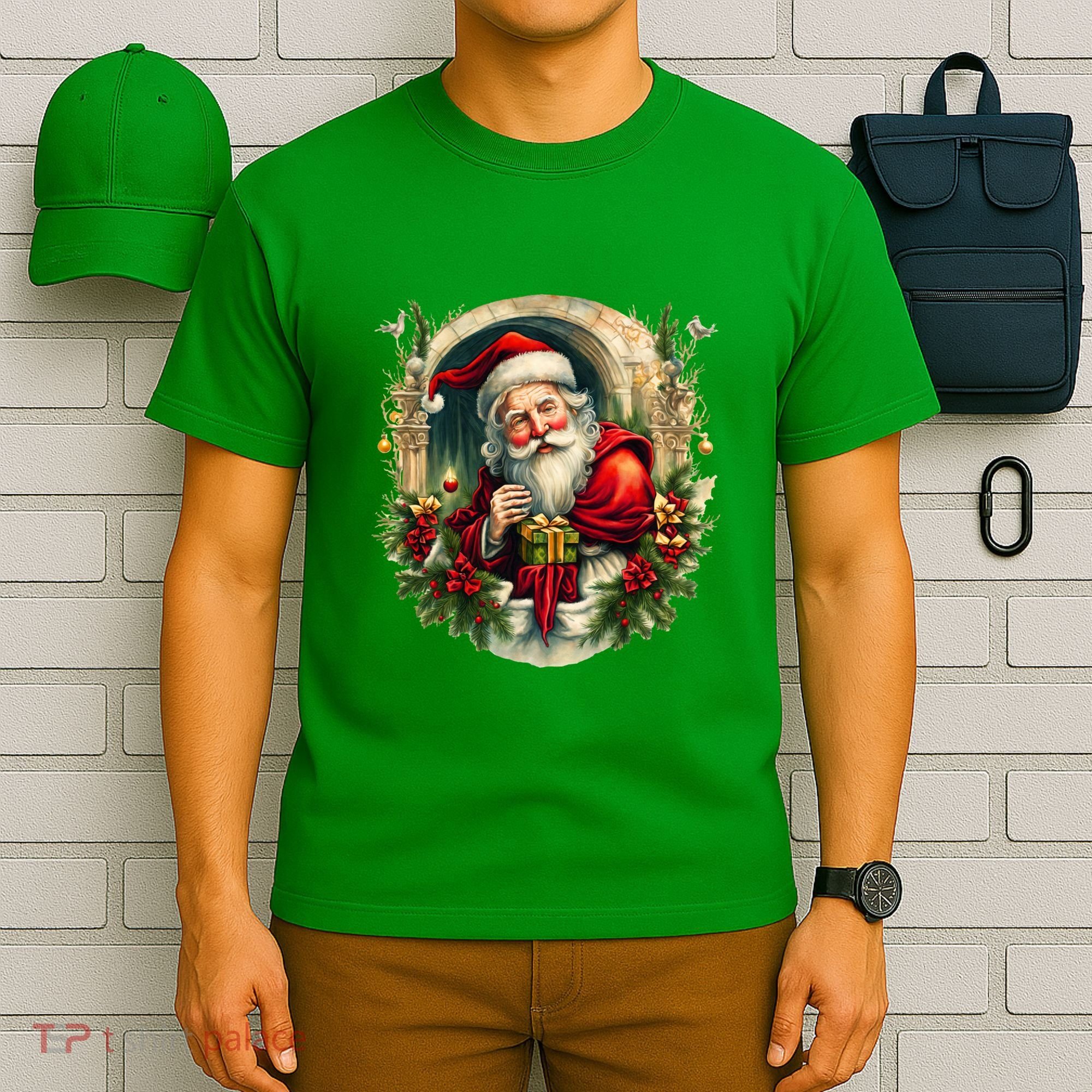 Christmas Spirit Santa Illustration T-Shirt