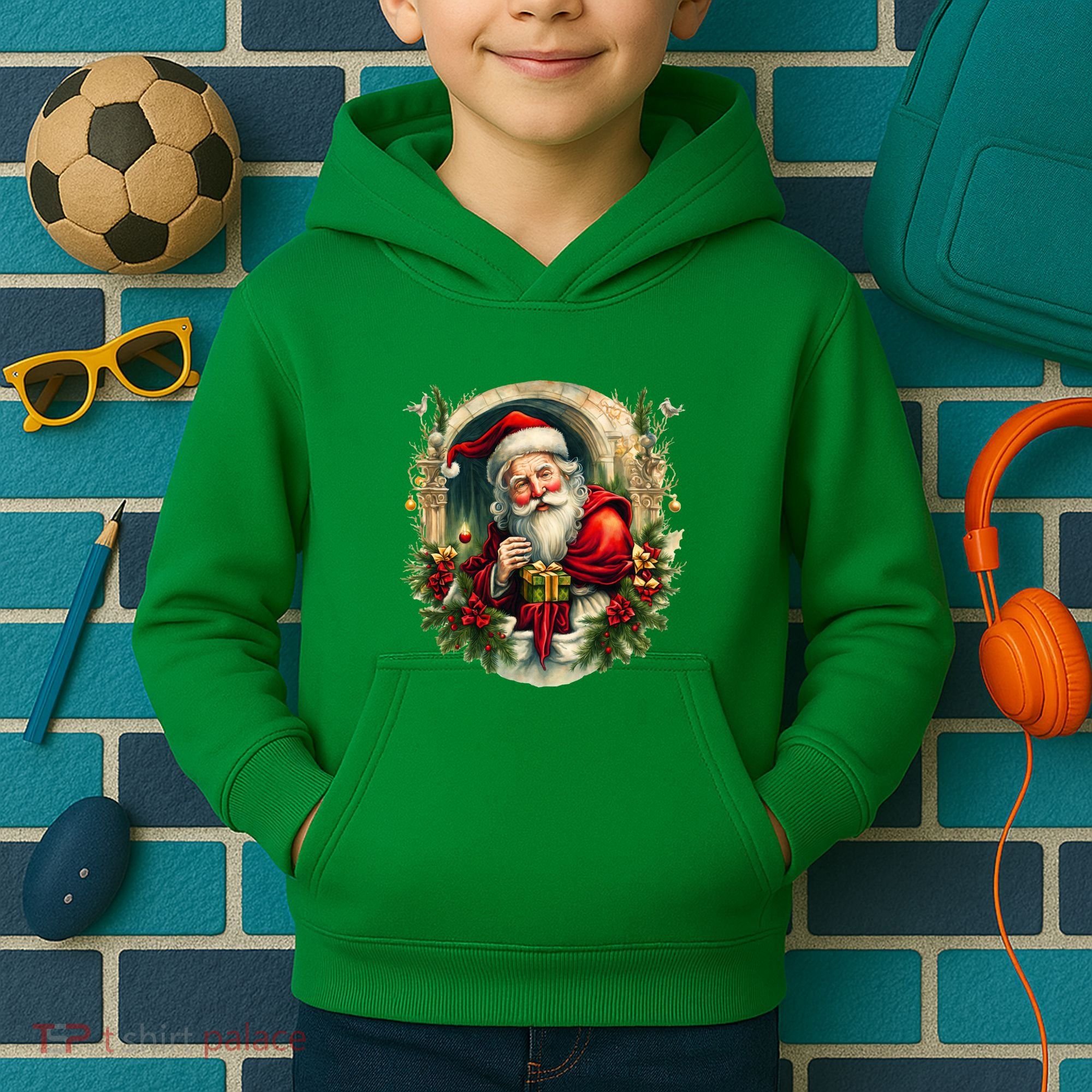 Christmas Spirit Santa Illustration Kids Hoodie