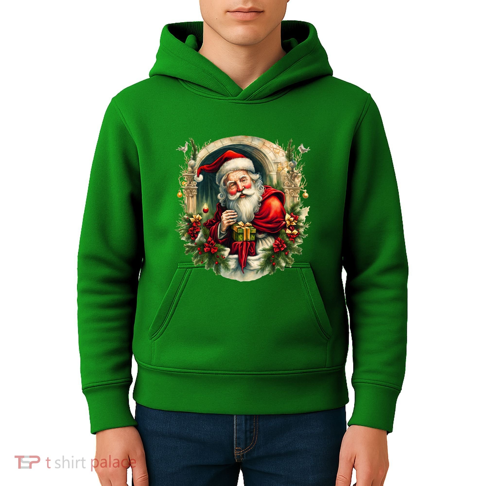 Christmas Spirit Santa Illustration Kids Hoodie