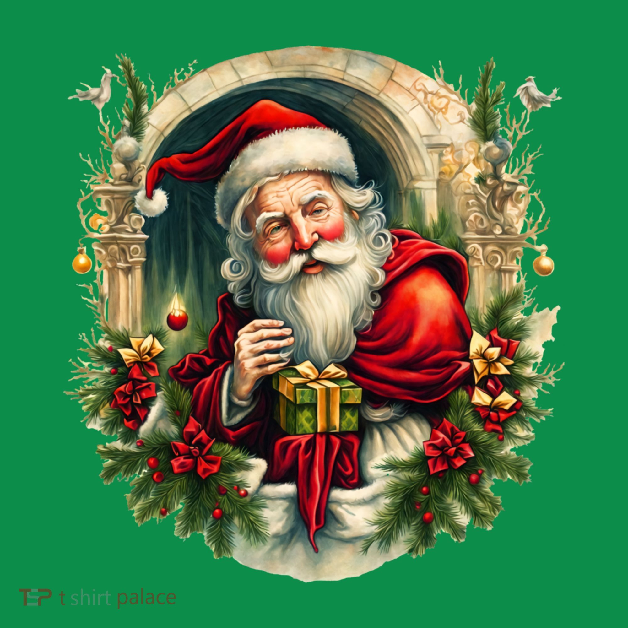 Christmas Spirit Santa Illustration Kids Long Sleeve Shirt