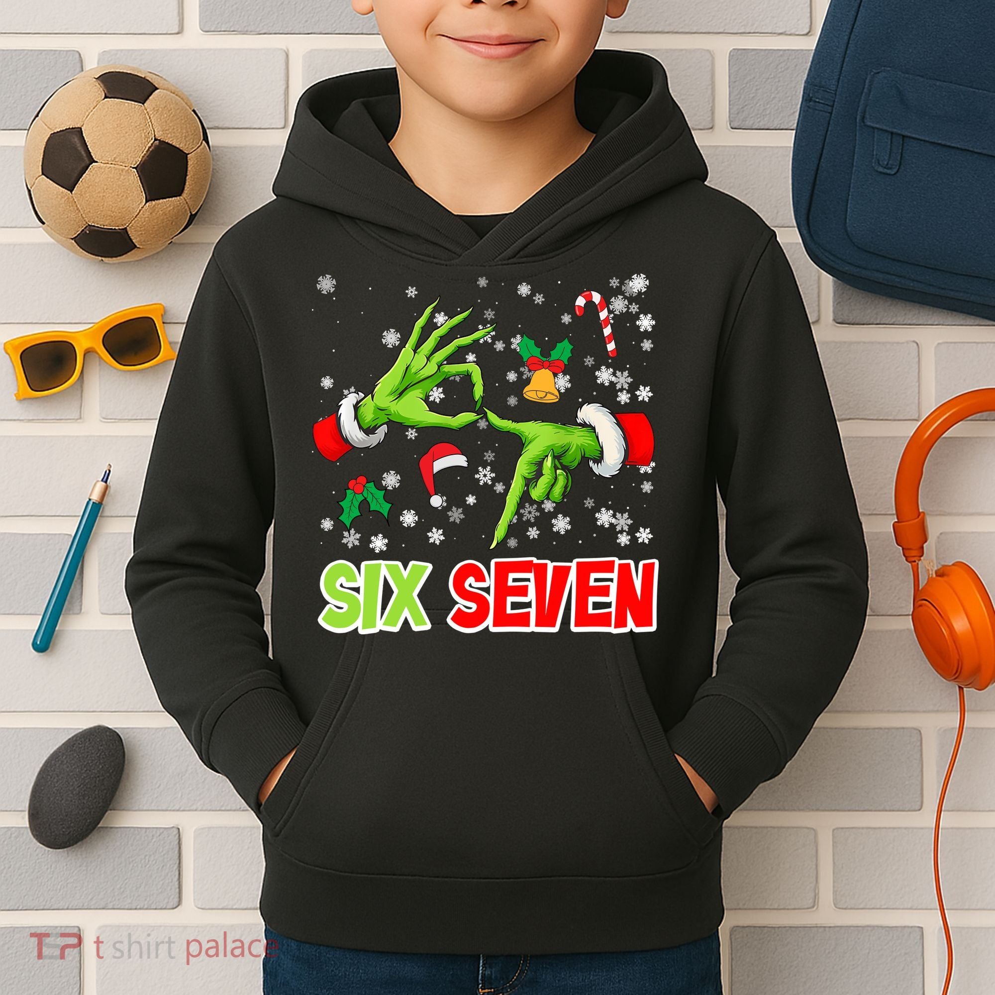 Christmas Six Seven 67 Funny Meme 6 7 Xmas Kids Hoodie