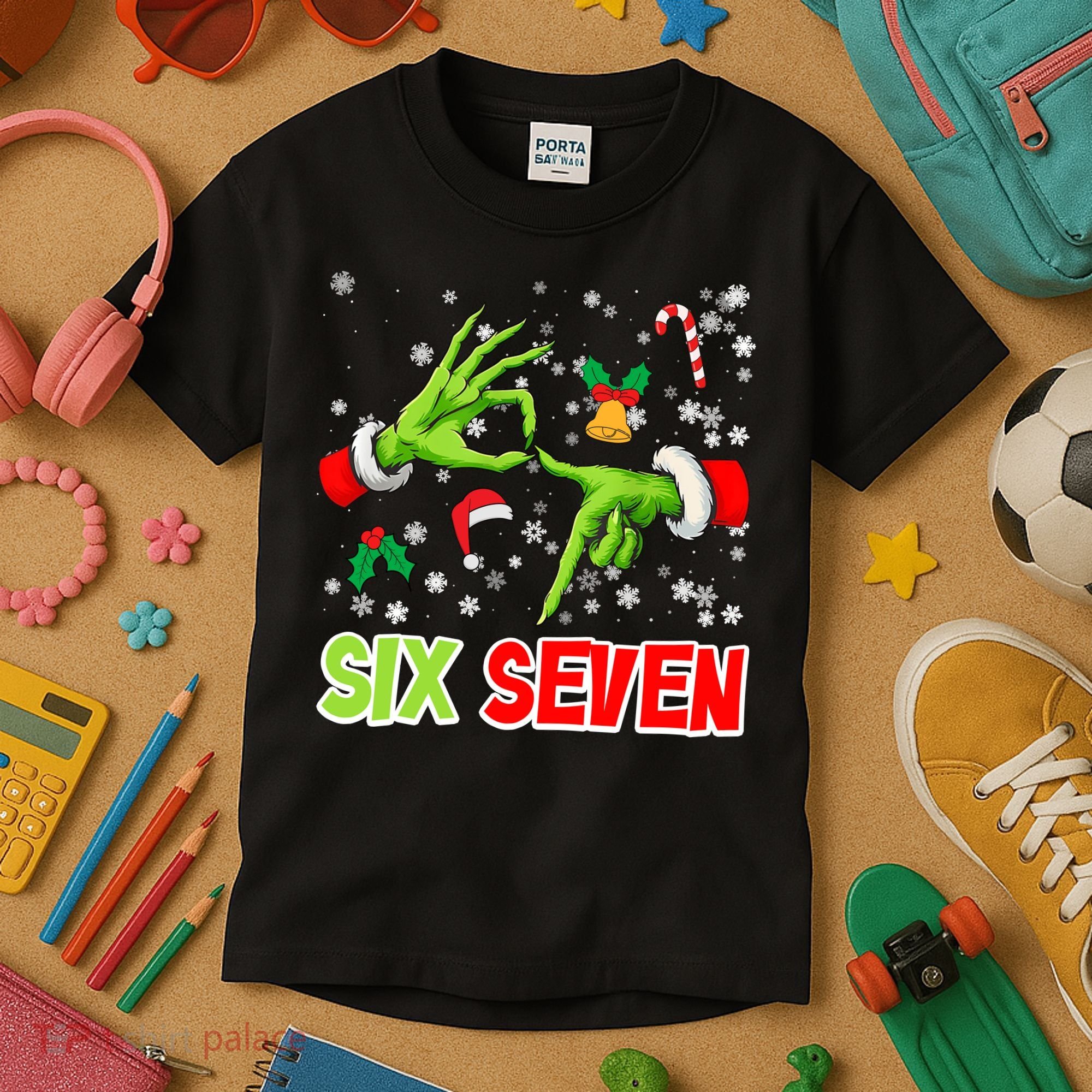 Christmas Six Seven 67 Funny Meme 6 7 Xmas Kids T-Shirt