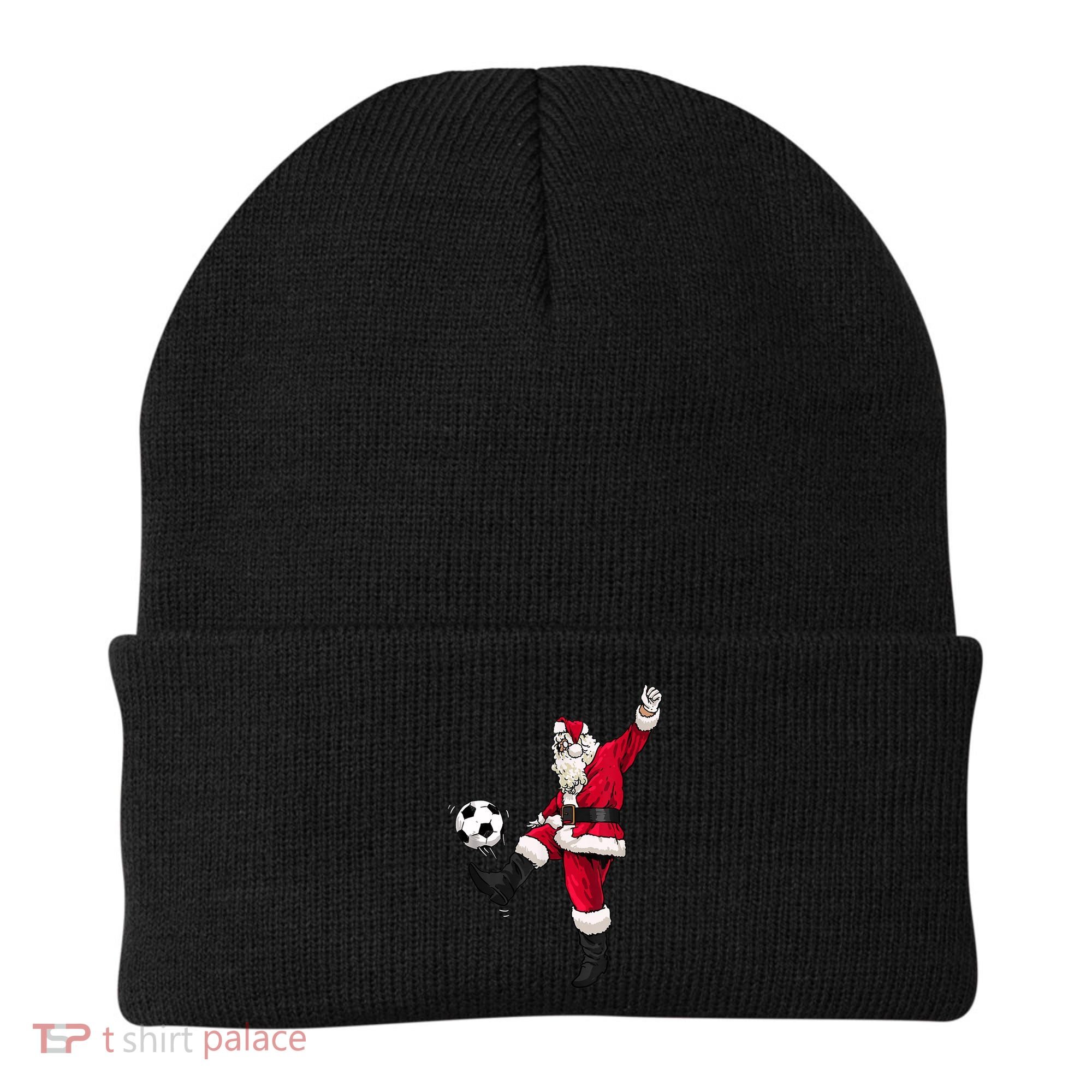 Christmas Santa Soccer Shirts Soccer Lover And Santa Lover TShirt Beanie