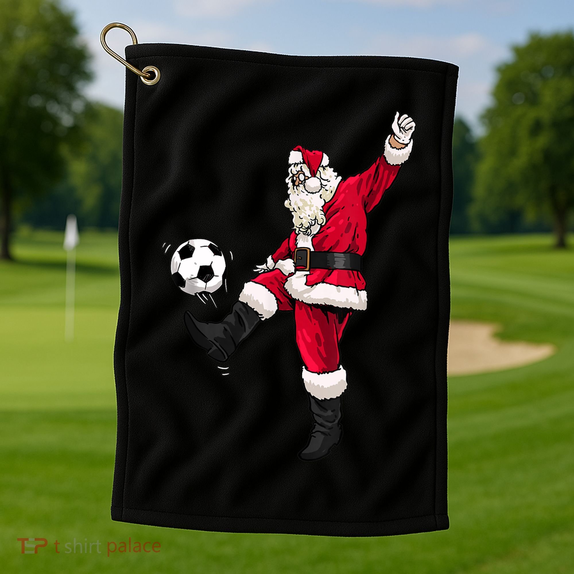 Christmas Santa Soccer Shirts Soccer Lover And Santa Lover TShirt Golf Towel