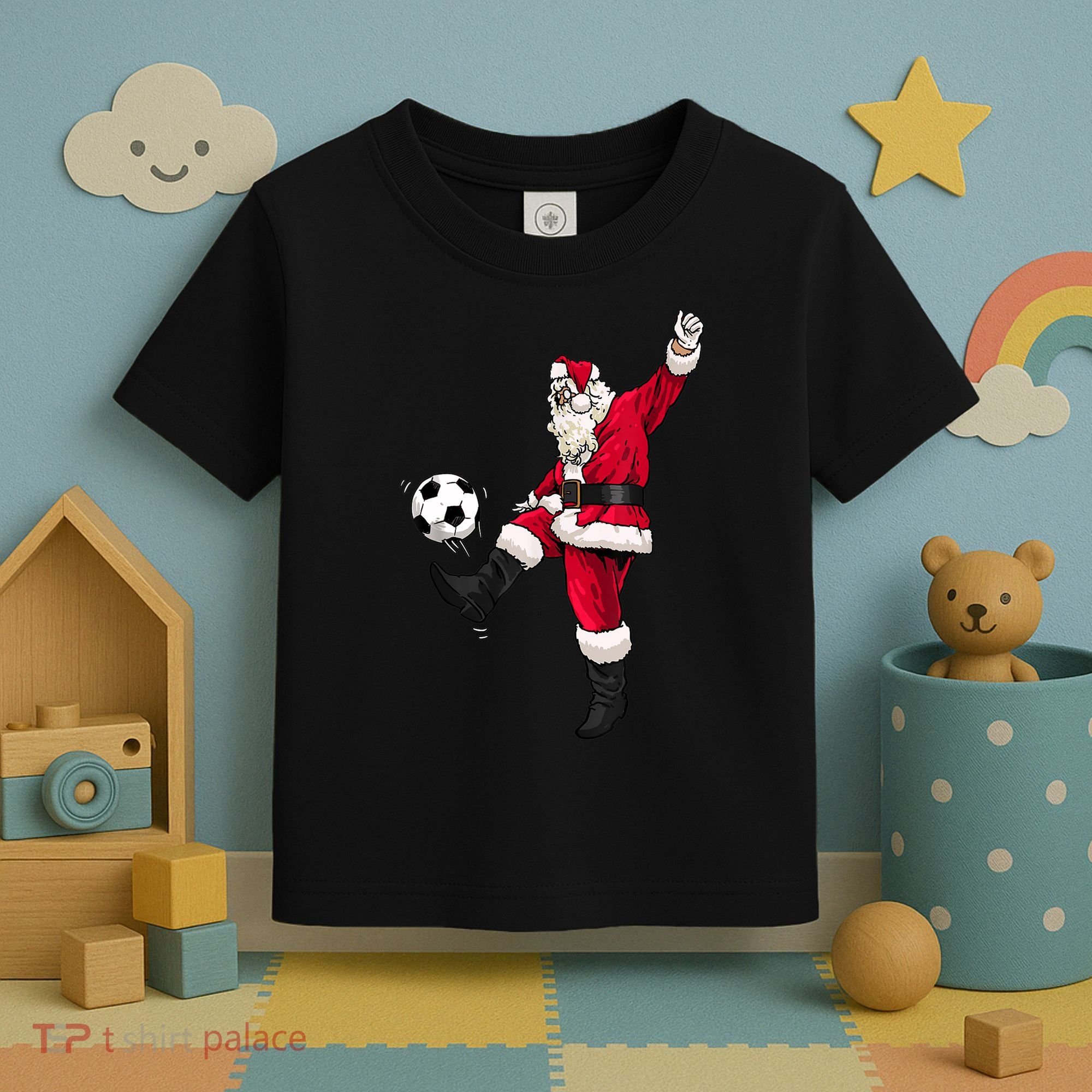 Christmas Santa Soccer Shirts Soccer Lover And Santa Lover TShirt Toddler T-Shirt