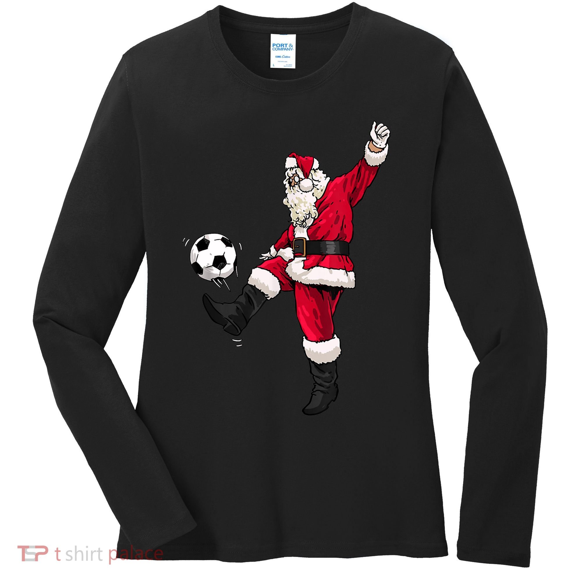 Christmas Santa Soccer Shirts Soccer Lover And Santa Lover TShirt Women's Long Sleeve Shirt