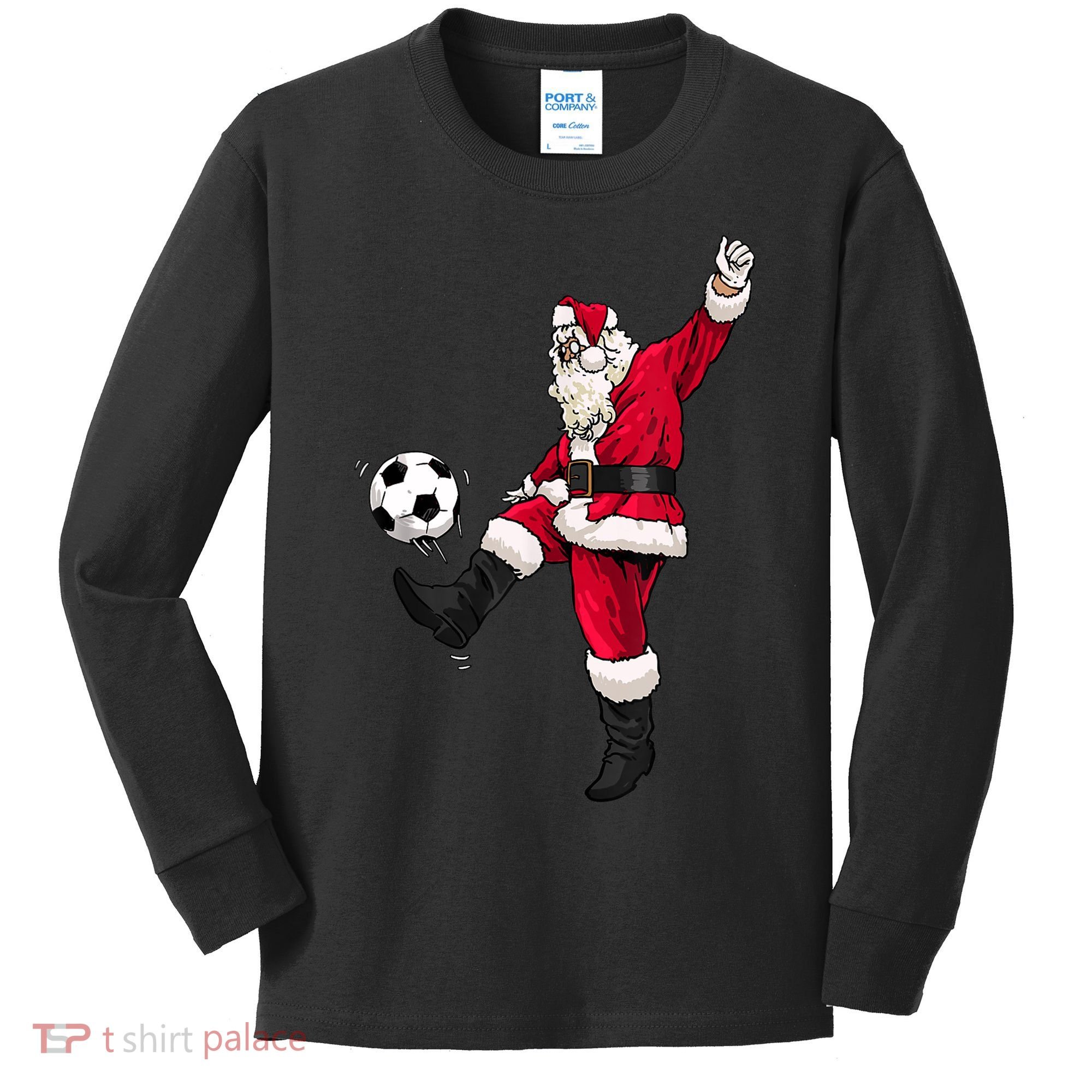 Christmas Santa Soccer Shirts Soccer Lover And Santa Lover TShirt Kids Long Sleeve Shirt