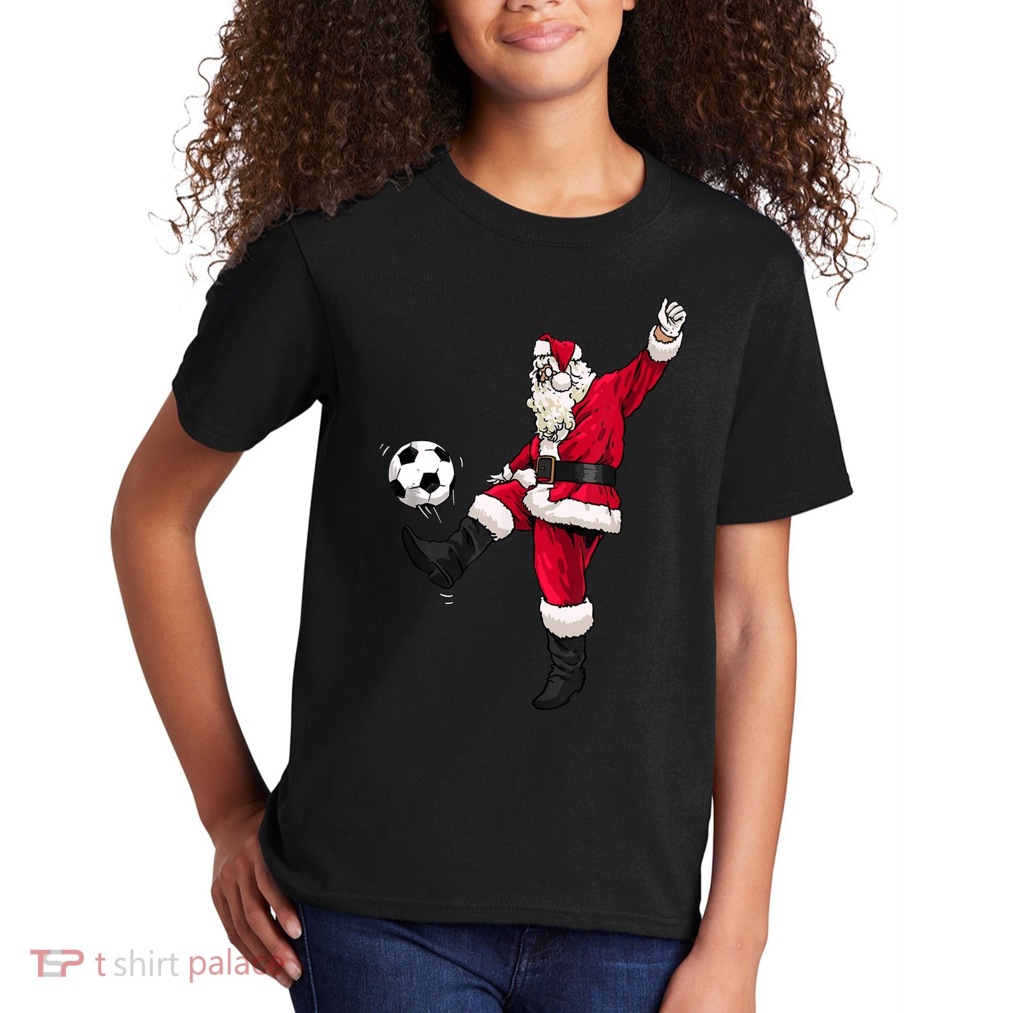 Christmas Santa Soccer Shirts Soccer Lover And Santa Lover TShirt Kids T-Shirt