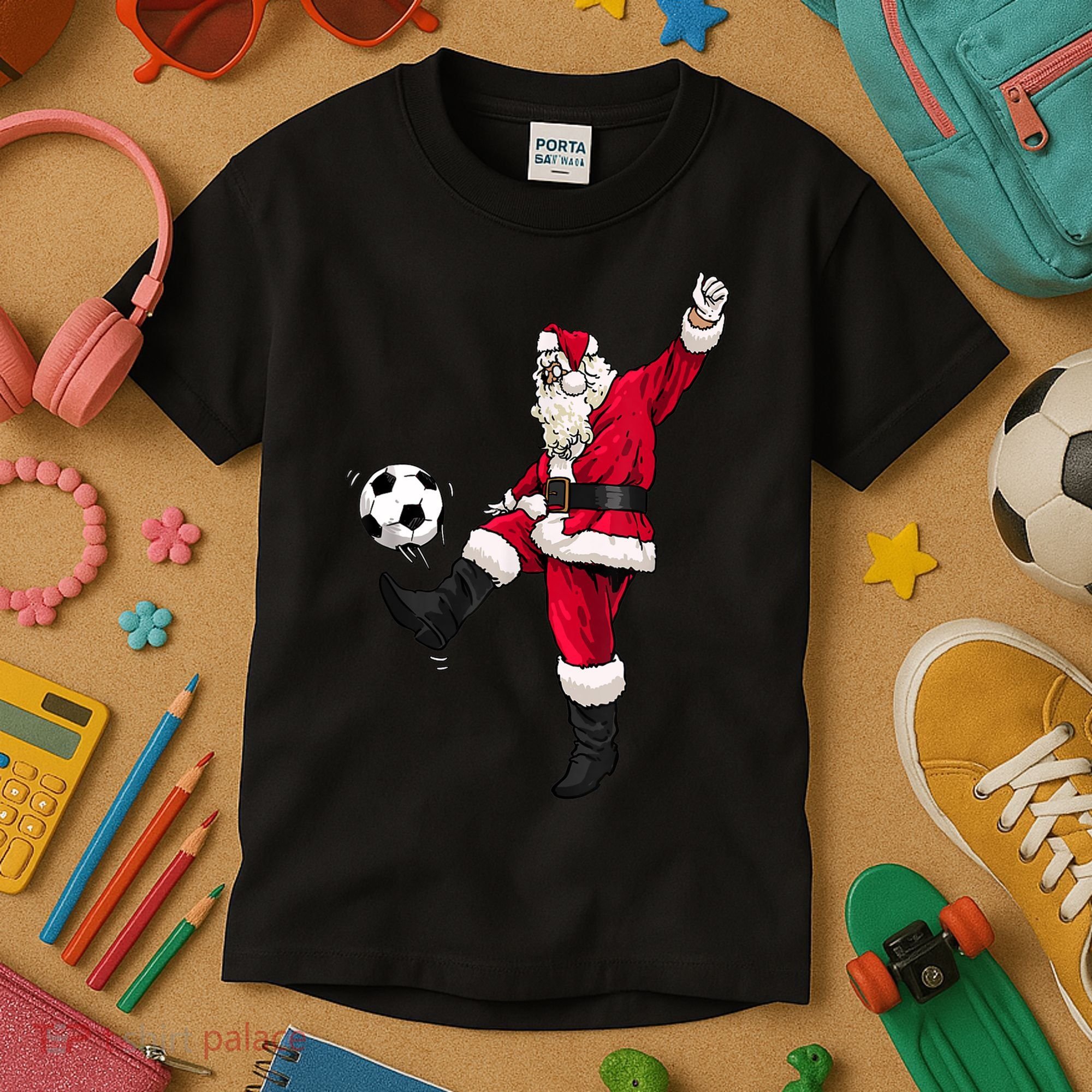 Christmas Santa Soccer Shirts Soccer Lover And Santa Lover TShirt Kids T-Shirt