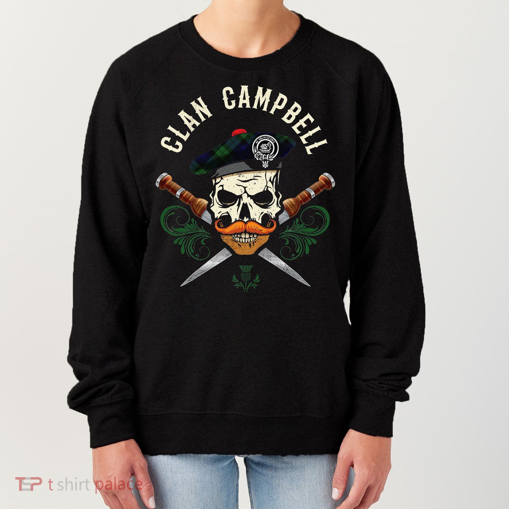 Campbell Surname Scottish Clan Skull Tam Dirks Tartan Badge Women's Sweatshirt