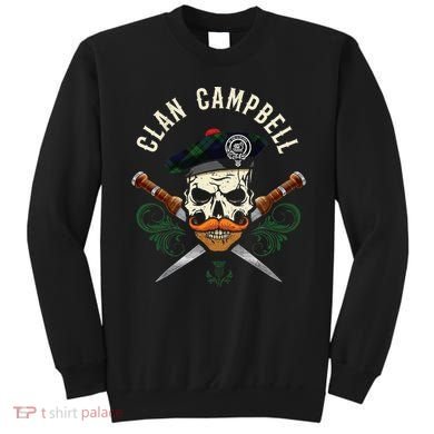 Campbell Surname Scottish Clan Skull Tam Dirks Tartan Badge Sweatshirt