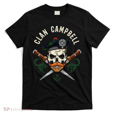 Campbell Surname Scottish Clan Skull Tam Dirks Tartan Badge T-Shirt
