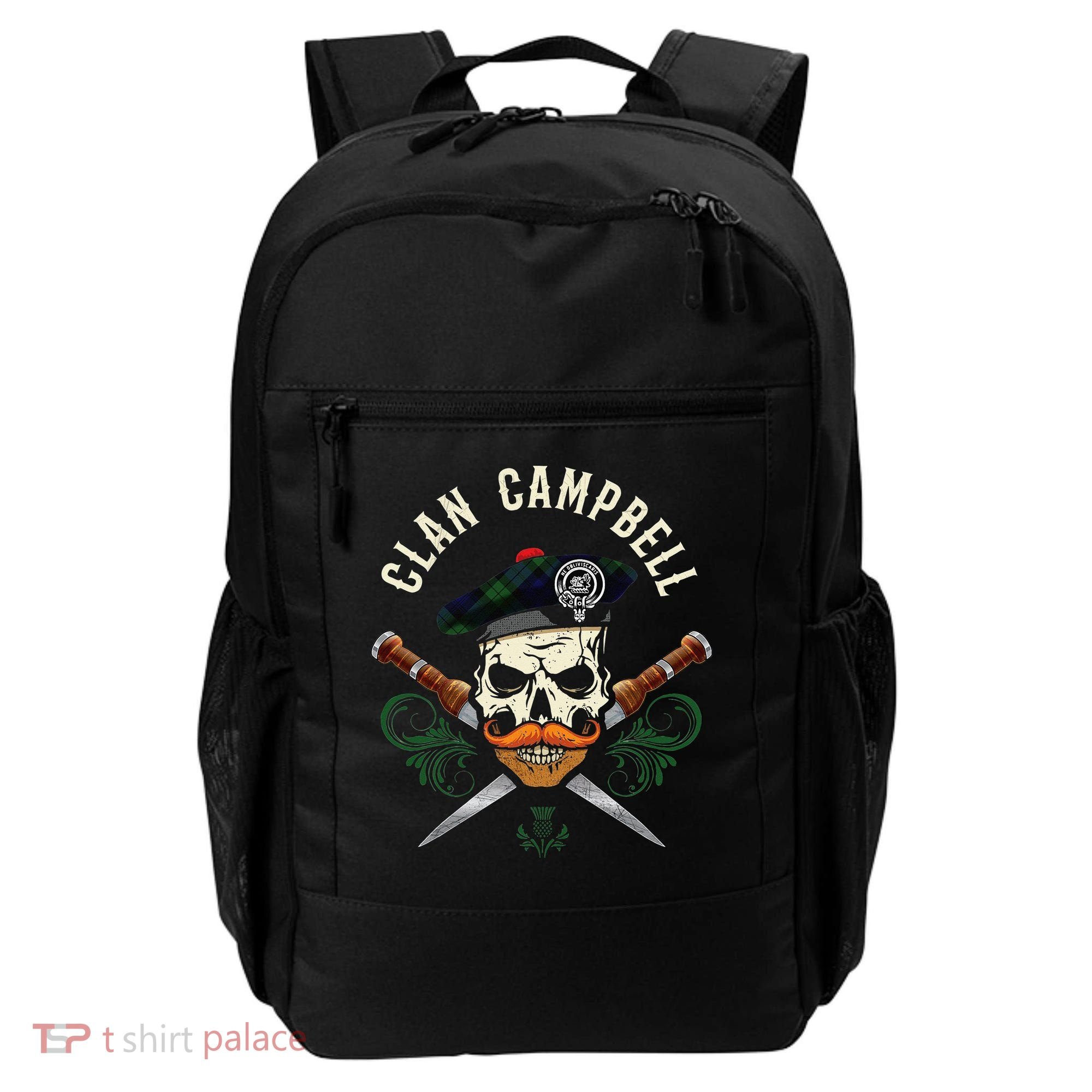 Campbell Surname Scottish Clan Skull Tam Dirks Tartan Badge Backpack