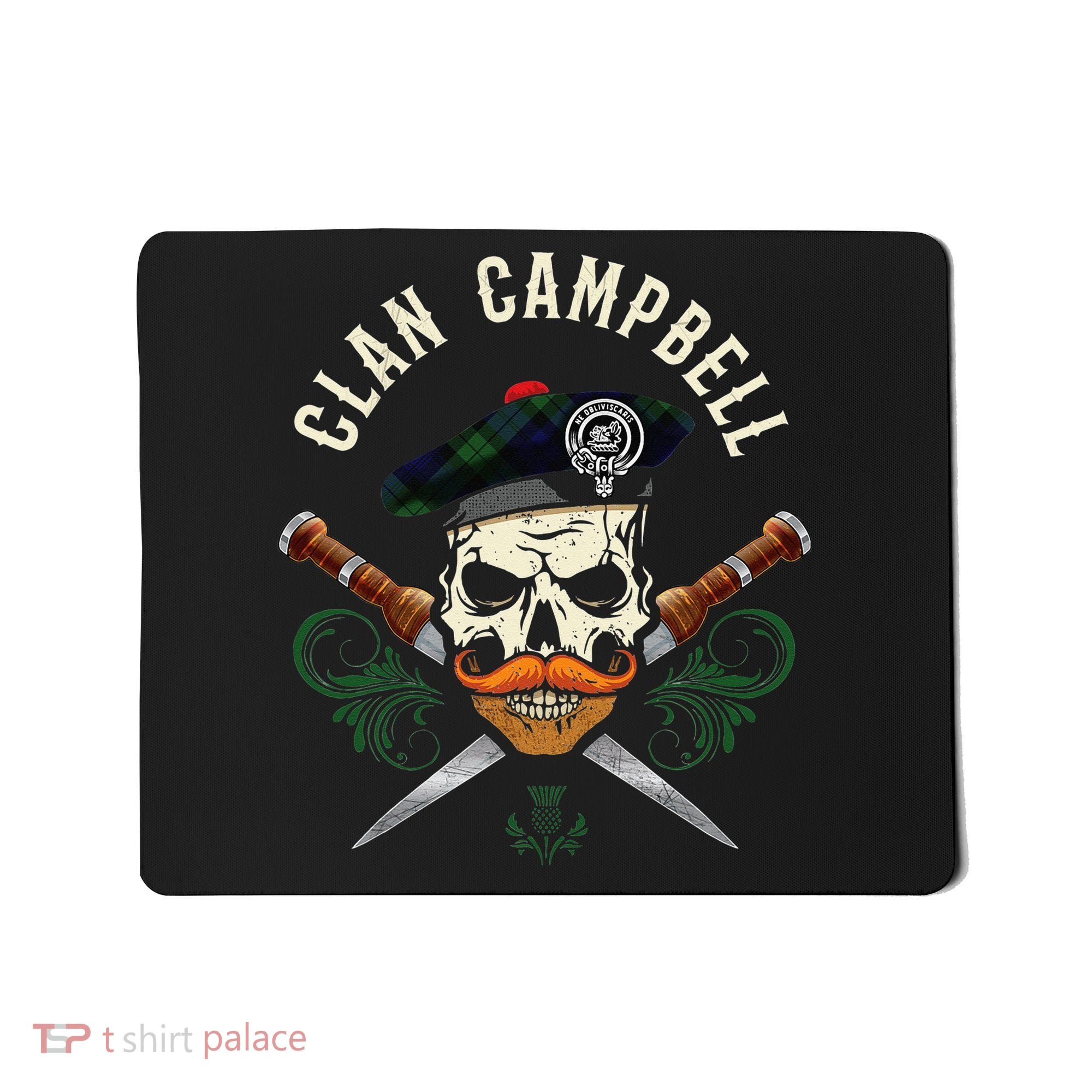 Campbell Surname Scottish Clan Skull Tam Dirks Tartan Badge Mousepad