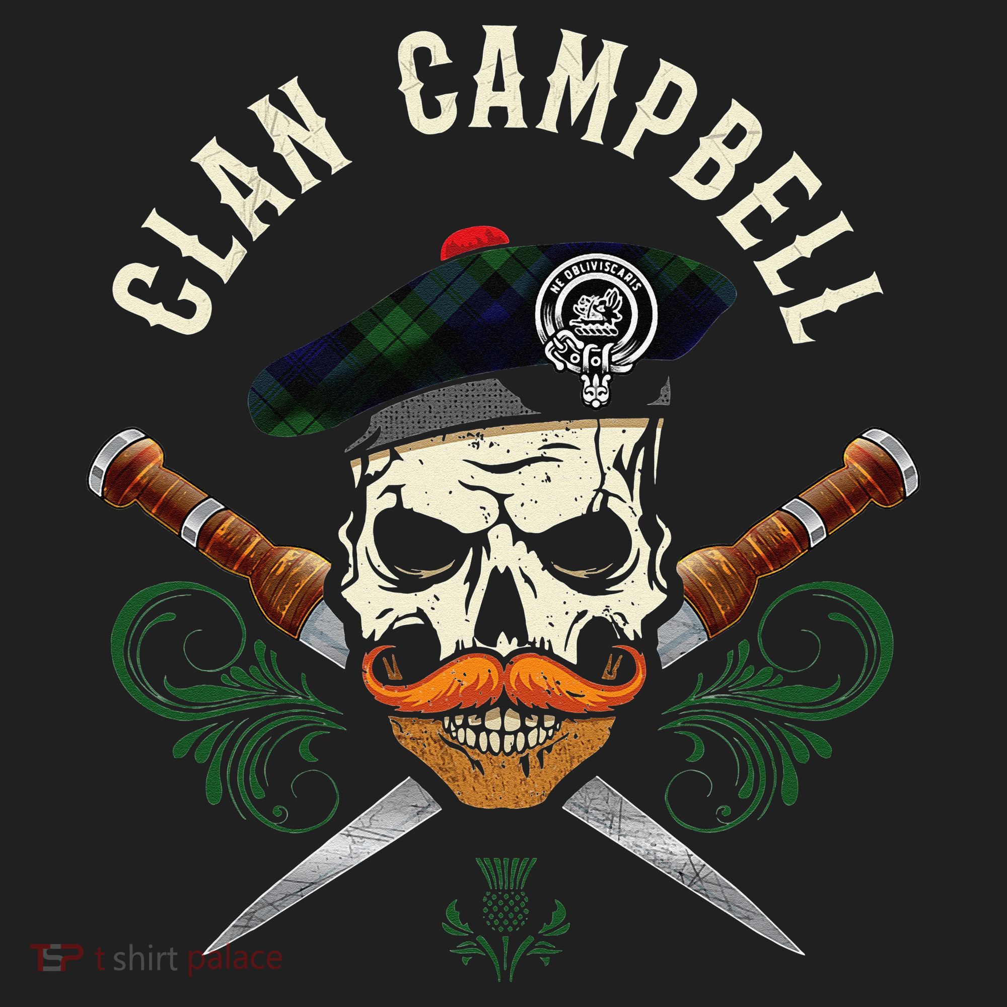 Campbell Surname Scottish Clan Skull Tam Dirks Tartan Badge Hat