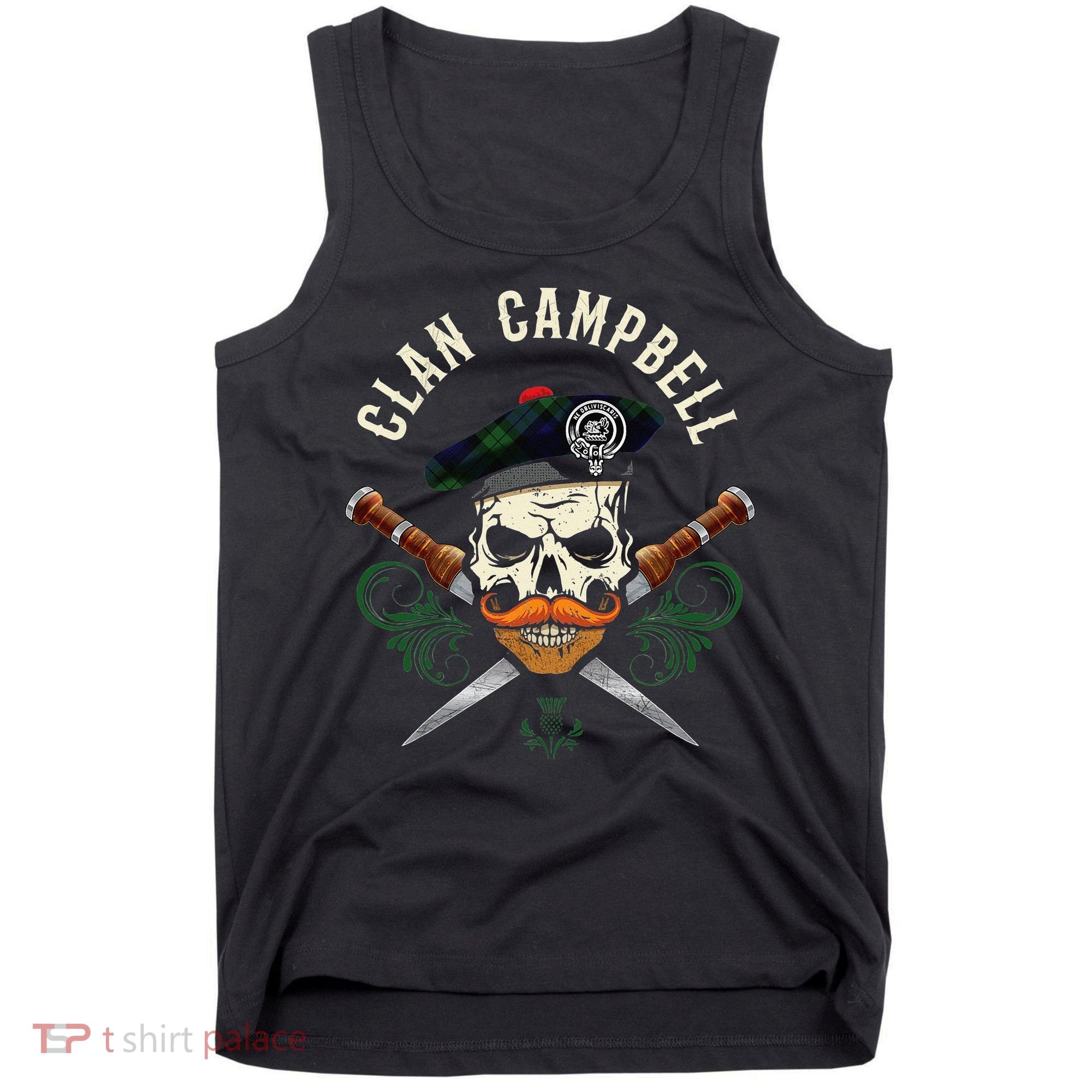 Campbell Surname Scottish Clan Skull Tam Dirks Tartan Badge Tank Top