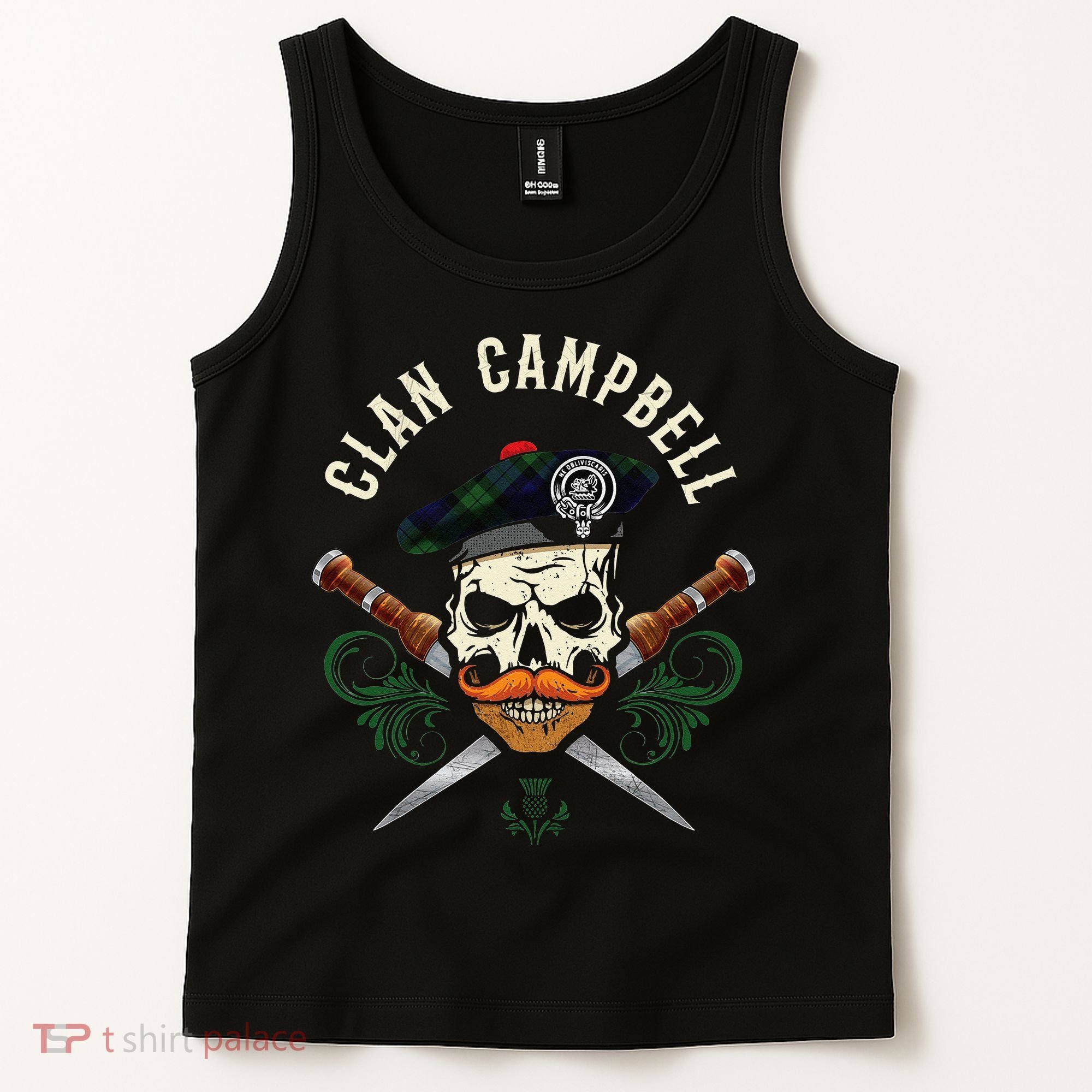Campbell Surname Scottish Clan Skull Tam Dirks Tartan Badge Tank Top