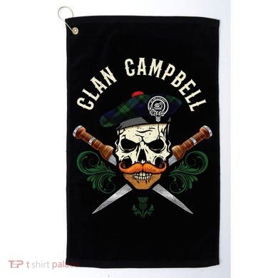 Campbell Surname Scottish Clan Skull Tam Dirks Tartan Badge Golf Towel