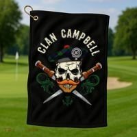 Campbell Surname Scottish Clan Skull Tam Dirks Tartan Badge Golf Towel thumb 1