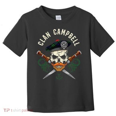 Campbell Surname Scottish Clan Skull Tam Dirks Tartan Badge Toddler T-Shirt