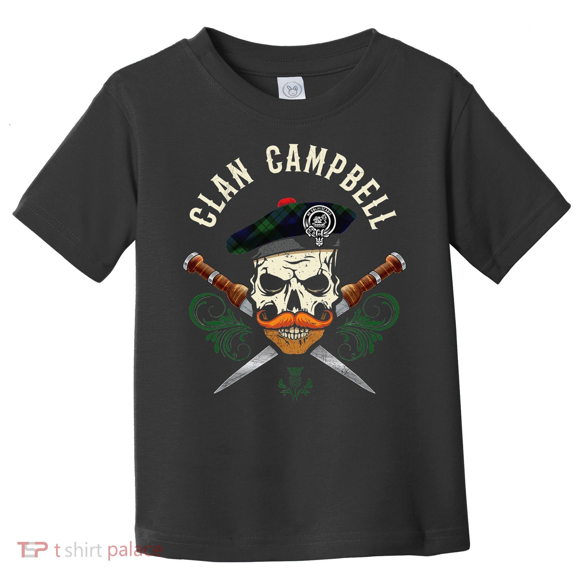 Campbell Surname Scottish Clan Skull Tam Dirks Tartan Badge Toddler T-Shirt
