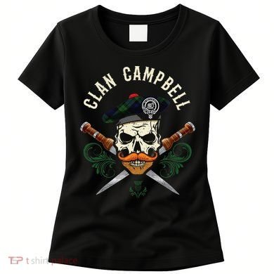 Campbell Surname Scottish Clan Skull Tam Dirks Tartan Badge Women's T-Shirt