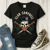 Campbell Surname Scottish Clan Skull Tam Dirks Tartan Badge Women's T-Shirt thumb 3