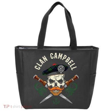Campbell Surname Scottish Clan Skull Tam Dirks Tartan Badge Tote Bag