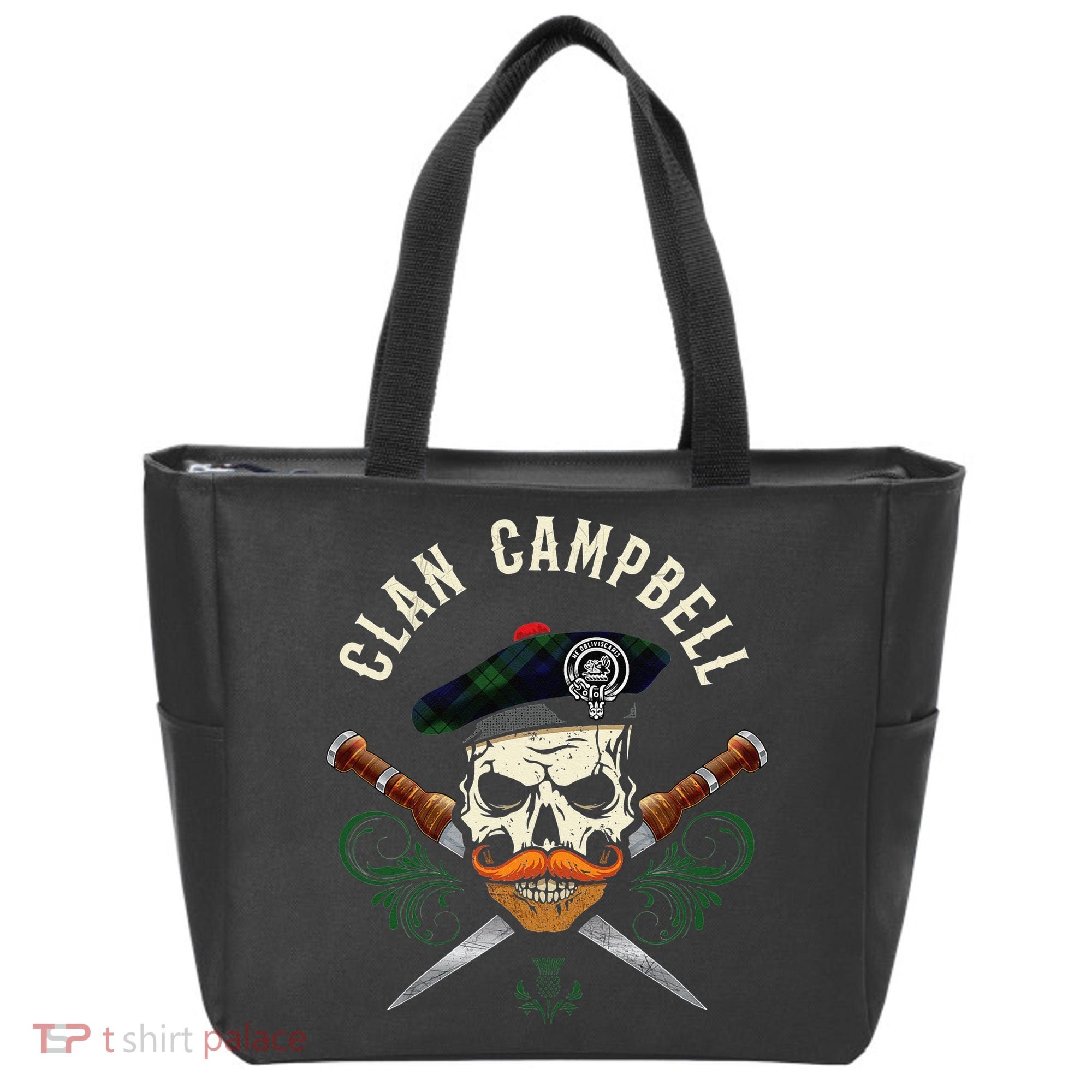 Campbell Surname Scottish Clan Skull Tam Dirks Tartan Badge Tote Bag