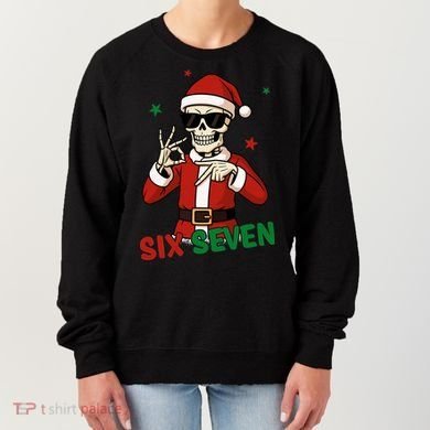 Christmas Six Seven Skeleton Santa 67 Meme Xmas Women's Sweatshirt