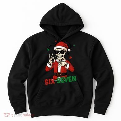 Christmas Six Seven Skeleton Santa 67 Meme Xmas Hoodie