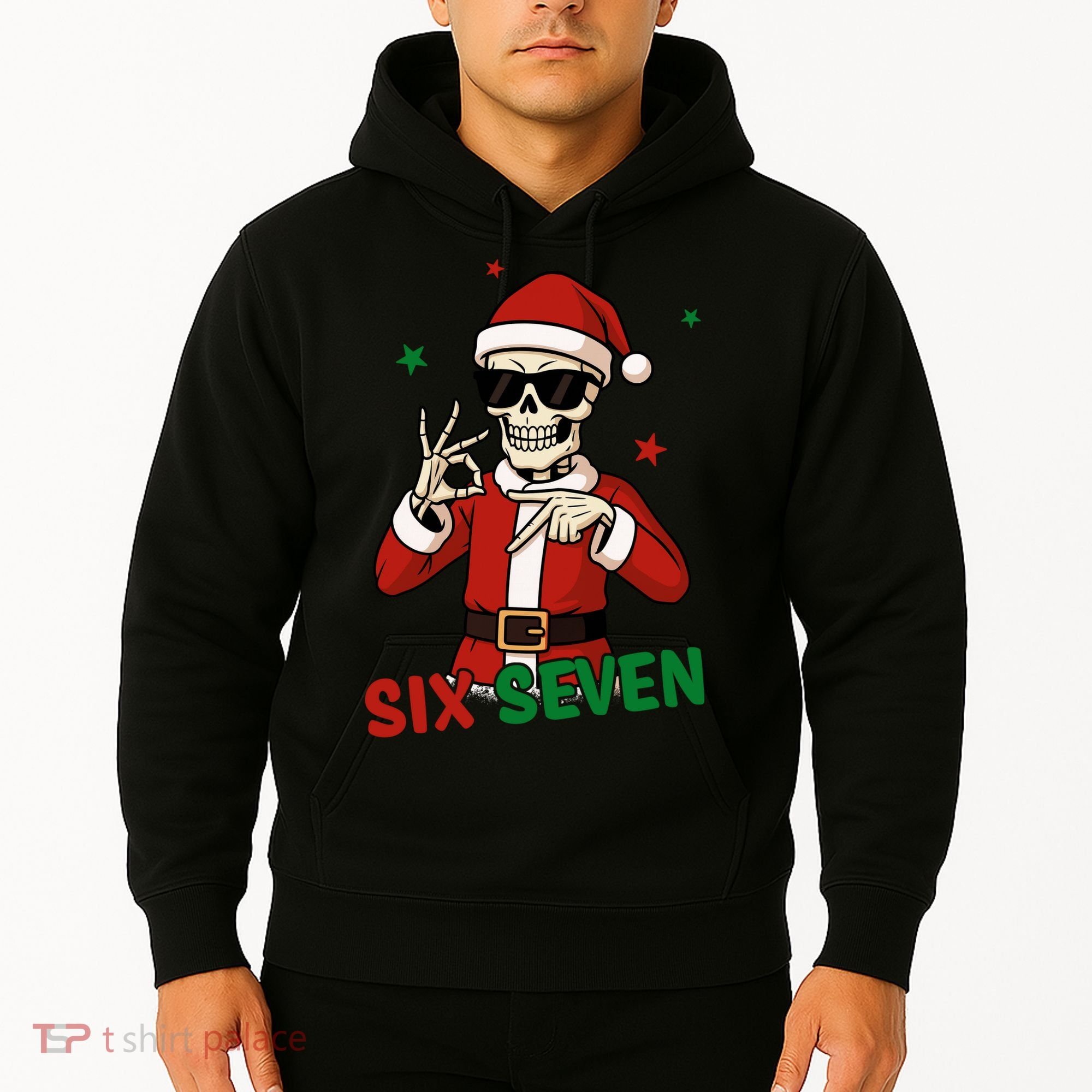 Christmas Six Seven Skeleton Santa 67 Meme Xmas Hoodie