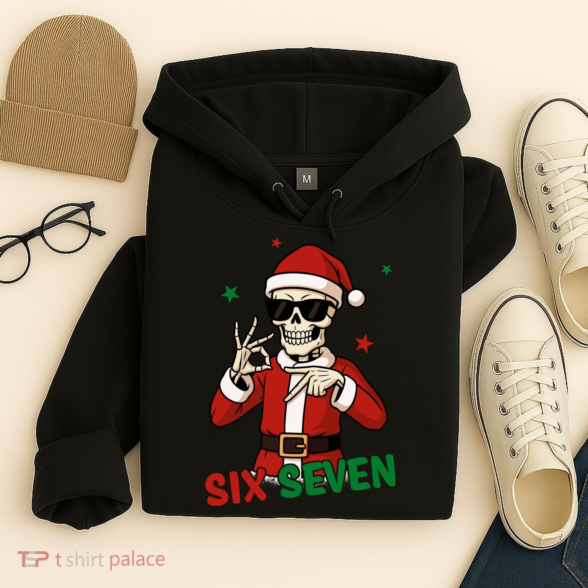 Christmas Six Seven Skeleton Santa 67 Meme Xmas Hoodie