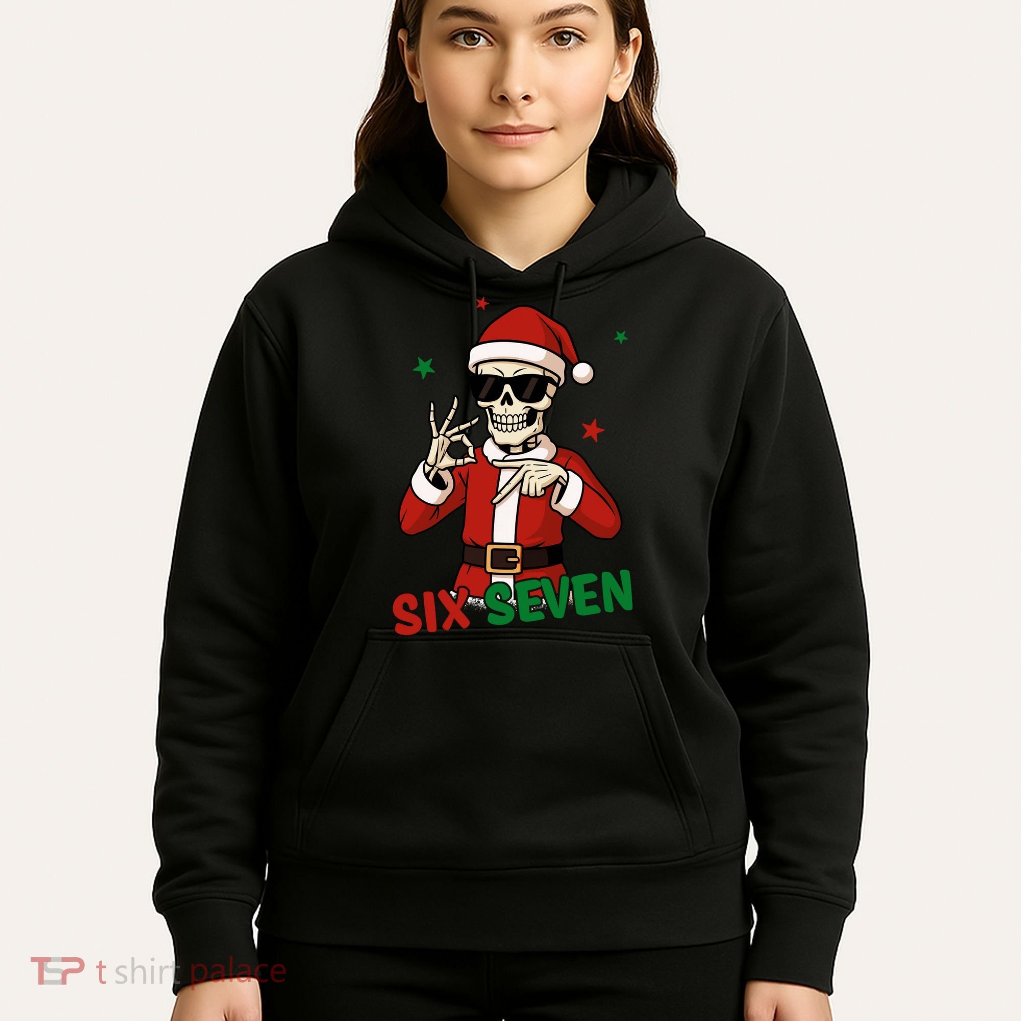 Christmas Six Seven Skeleton Santa 67 Meme Xmas Hoodie