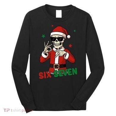 Christmas Six Seven Skeleton Santa 67 Meme Xmas Long Sleeve Shirt
