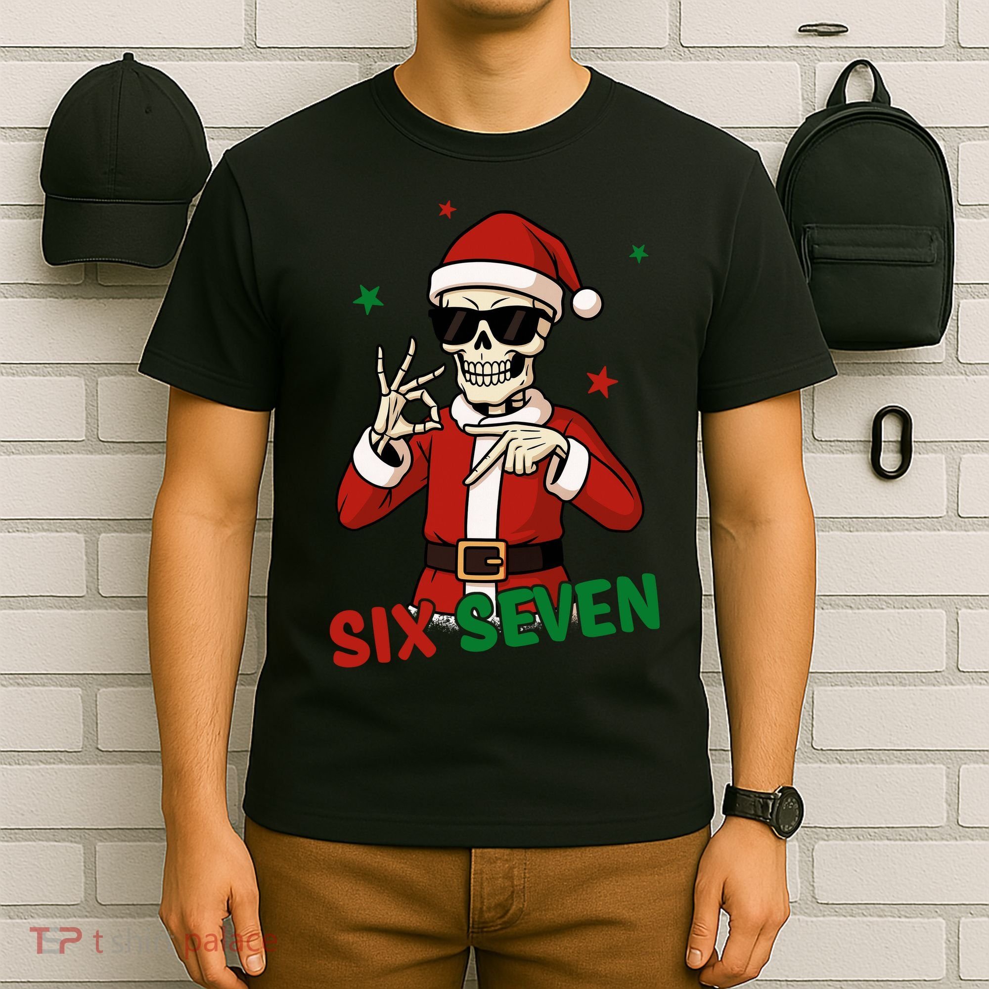 Christmas Six Seven Skeleton Santa 67 Meme Xmas T-Shirt