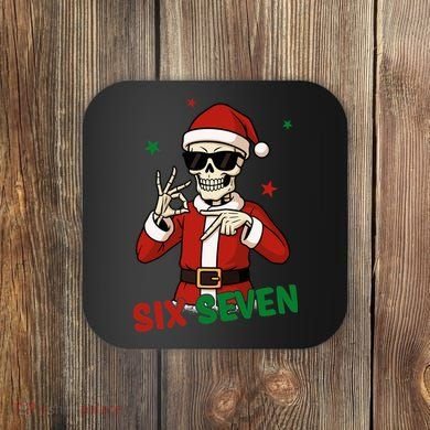 Christmas Six Seven Skeleton Santa 67 Meme Xmas Coaster