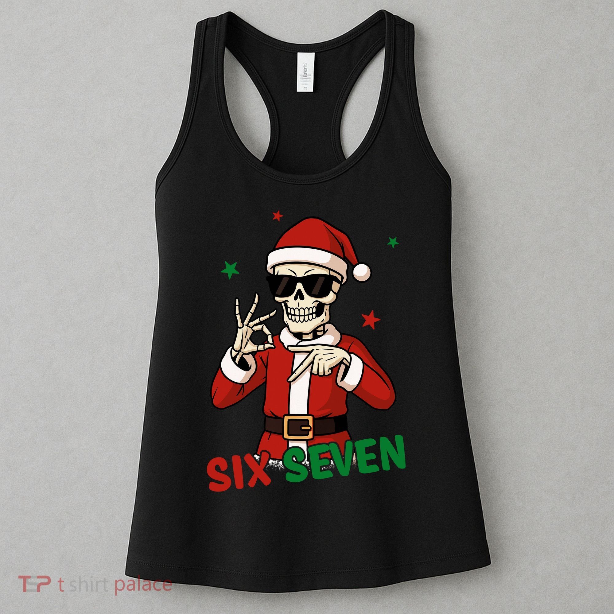 Christmas Six Seven Skeleton Santa 67 Meme Xmas Women's Tank Top