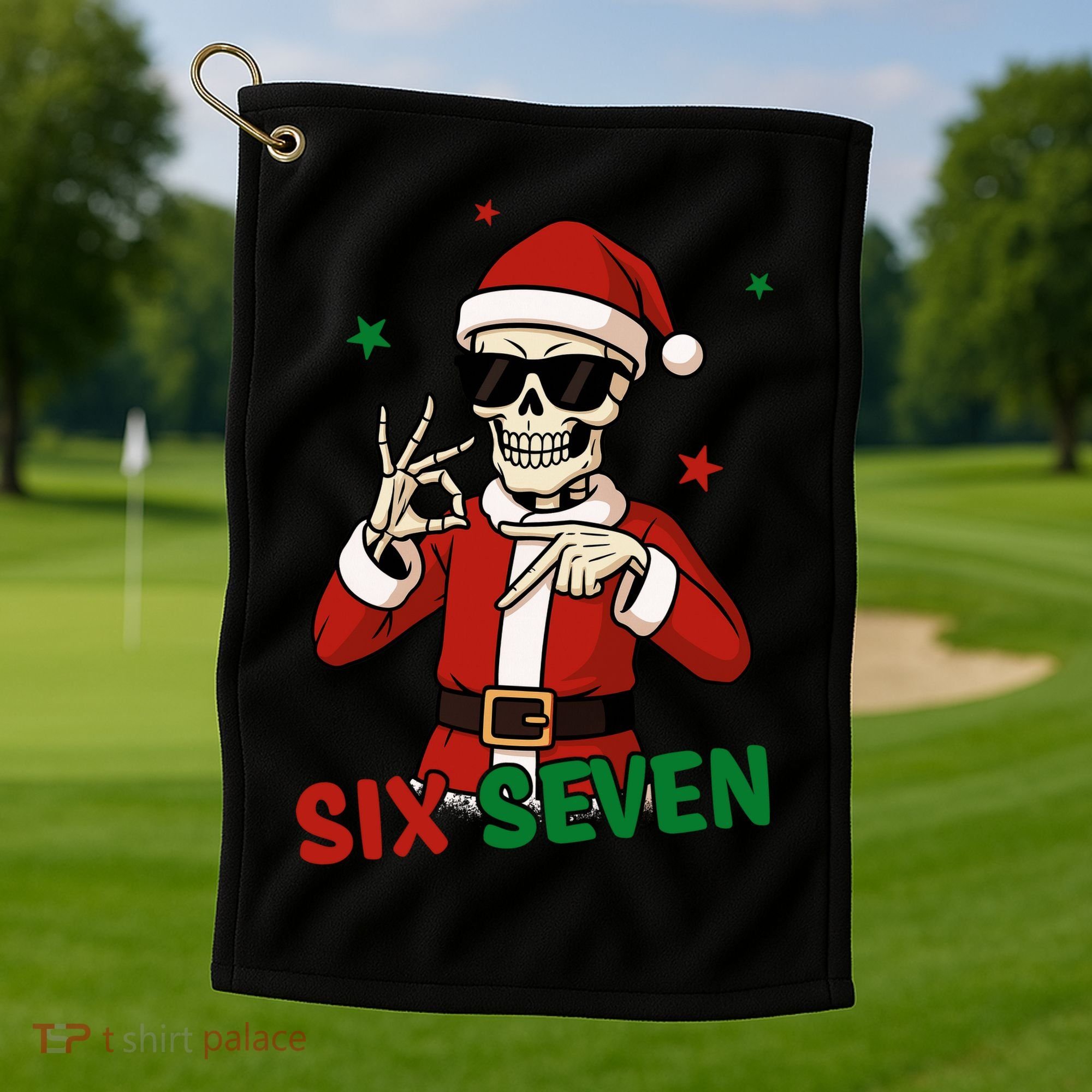 Christmas Six Seven Skeleton Santa 67 Meme Xmas Golf Towel