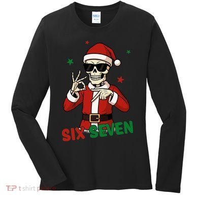 Christmas Six Seven Skeleton Santa 67 Meme Xmas Women's Long Sleeve Shirt