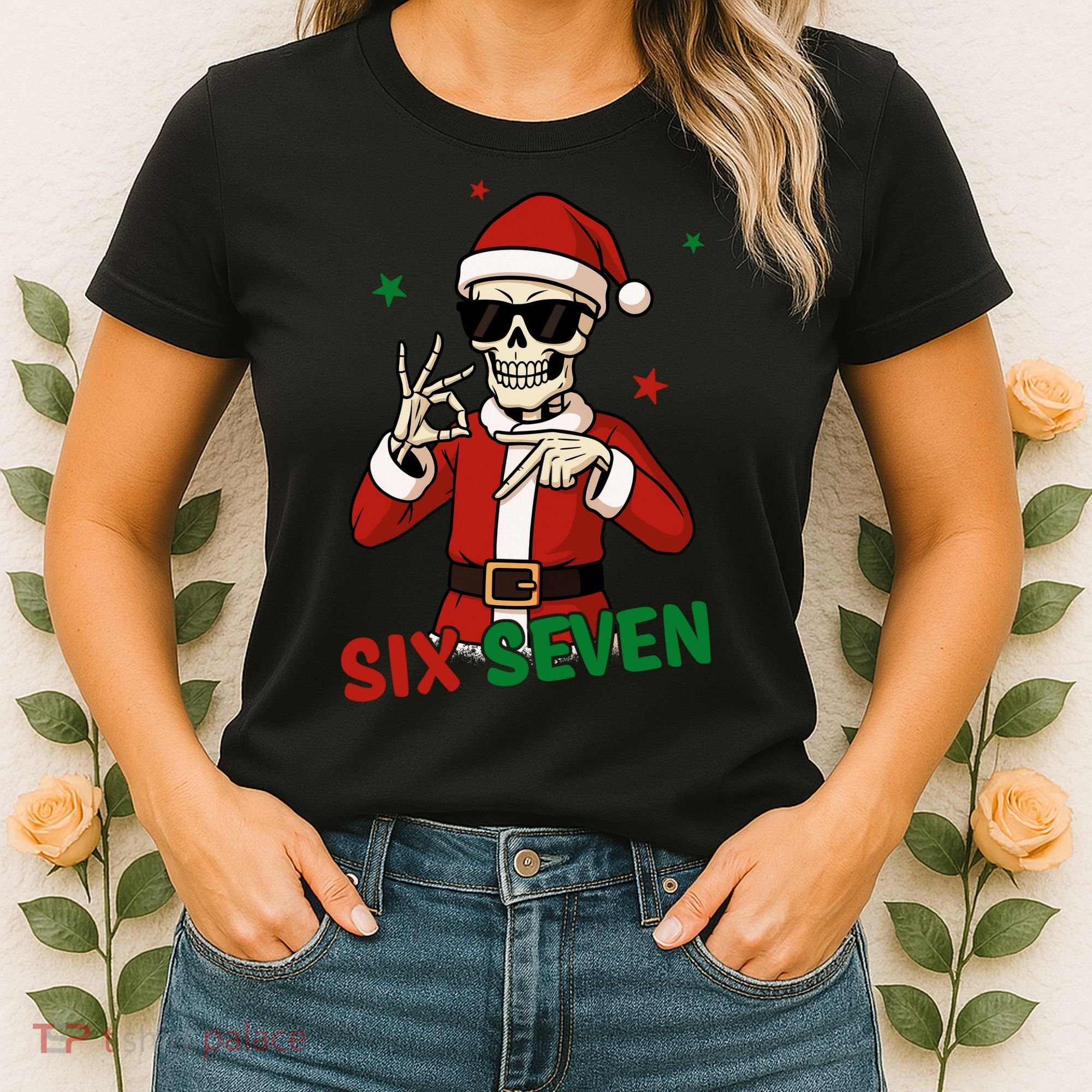 Christmas Six Seven Skeleton Santa 67 Meme Xmas Women's T-Shirt