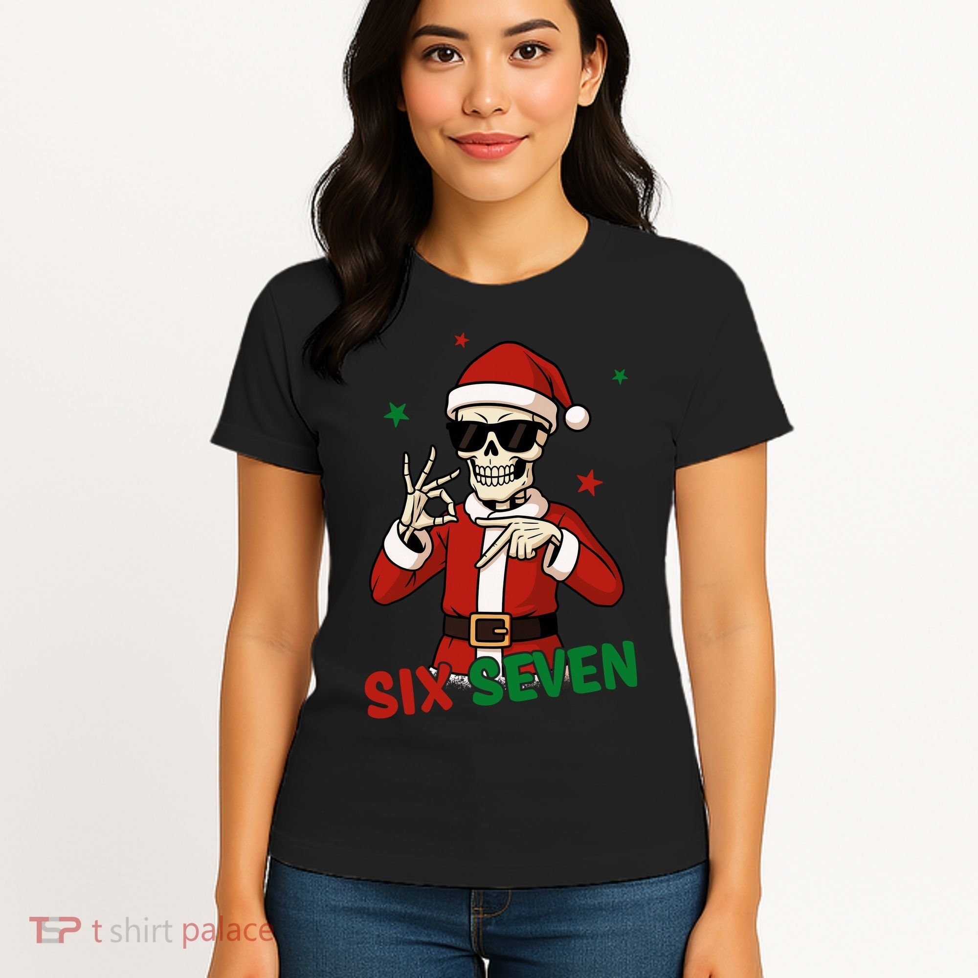 Christmas Six Seven Skeleton Santa 67 Meme Xmas Women's T-Shirt