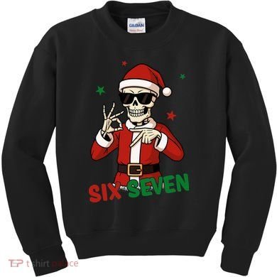Christmas Six Seven Skeleton Santa 67 Meme Xmas Kids Sweatshirt