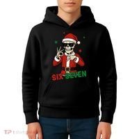 Christmas Six Seven Skeleton Santa 67 Meme Xmas Kids Hoodie thumb 4